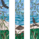 three drawings of glass panels with cockatoos and fauna