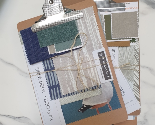 fabric swatches on a clipboard