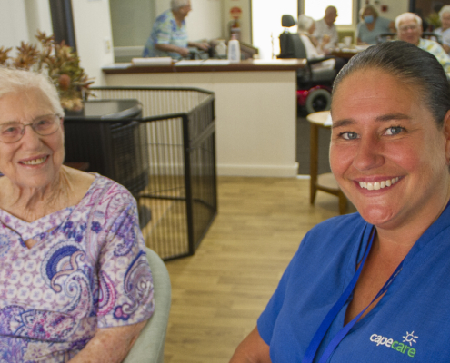 Senior Support Worker Liza Hellstrom with Capecare resident