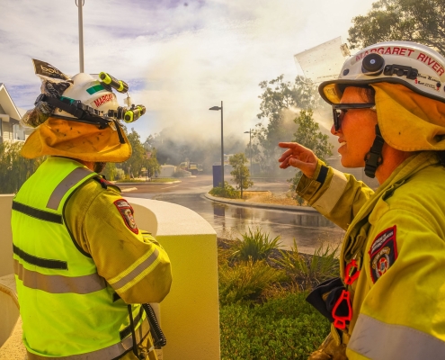 Fire fighters managing a fire in Dunsborough